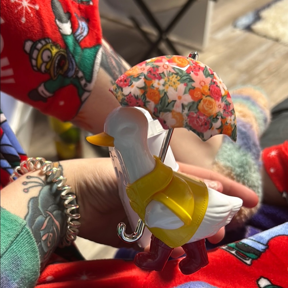 Duck Figurine with Floral Umbrella